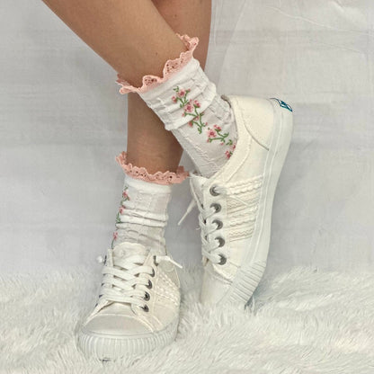GARDEN PARTY floral lace ankle sock - pink, feminine fashion hosiery for women, Catherine Cole socks