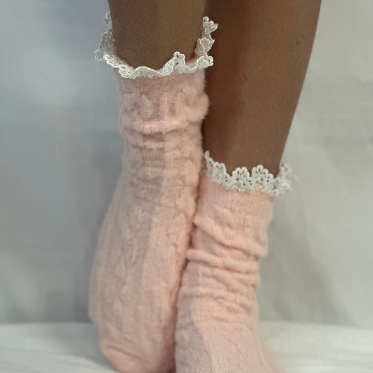 pink Heavenly soft slipper socks, cool lace socks women, lace ruffle socks ladies.