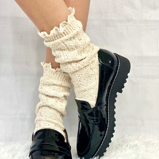 BOOTIE  lace slouch  socks - oatmeal, made in usa slouch socks for women, Catherine Cole Signature socks