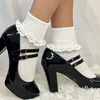 PROMOTIONAL SALE lace cuff ankle socks - white , Catherine Cole best quality socks, signature lace sock women
