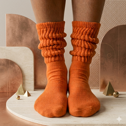 ULTIMATE XL Cotton Crew Slouch Socks (Sizes 10-14) — Pumpkin