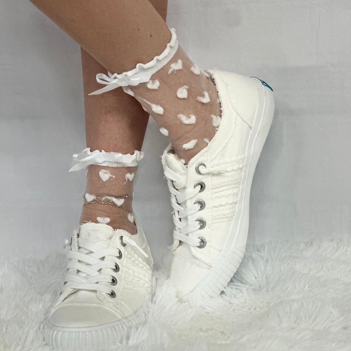 HEARTS sheer lace socks for heels - white