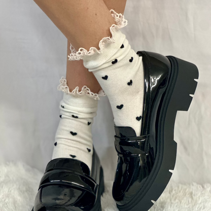 HEARTS DELIGHT  lace top heart ankle sock - cream, Catherine Cole Signature socks