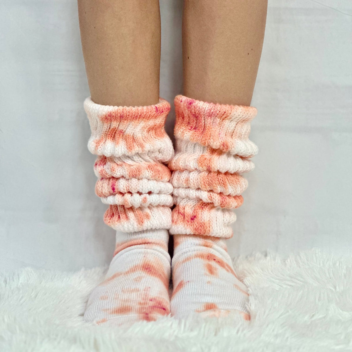 ULTIMATE  cotton  slouch socks women  - Tie dyed coral  orange, hooters dyed colors made in USA sock women