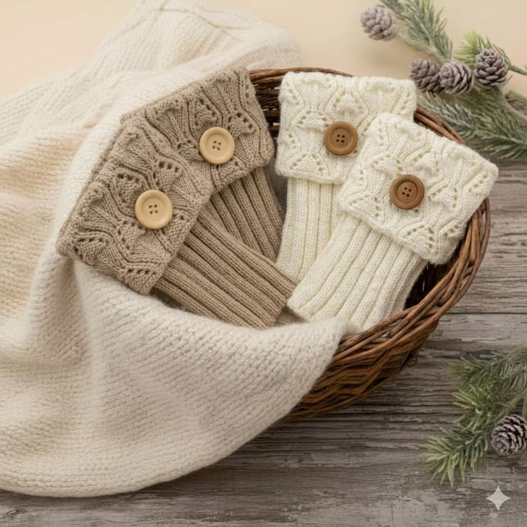 Woodland Button Tall Rain Boot Topper cuff— Taupe or Cream
