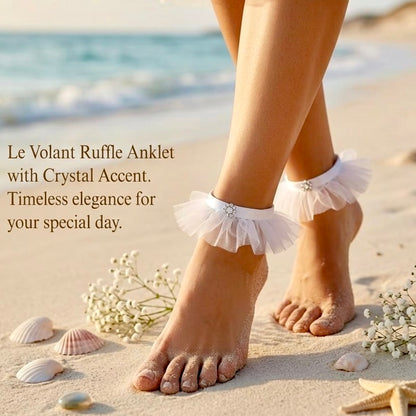 Pair of White Tulle Ruffle Barefoot Sandals • JEWEL Bridal Wedding Foot Jewelry