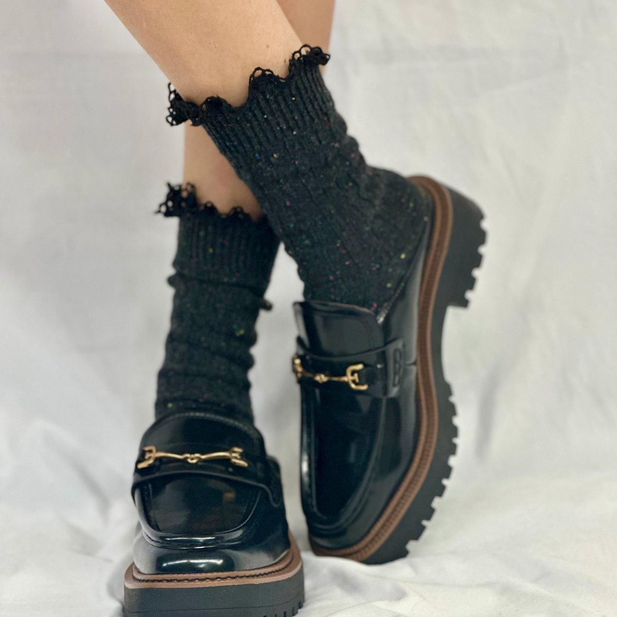 BOOTIE  lace tweed slouch  socks - charcoal (dark grey)
