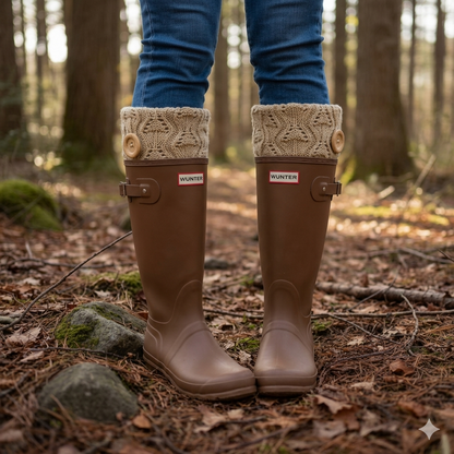 Woodland Button Tall Rain Boot Topper cuff— Taupe or Cream