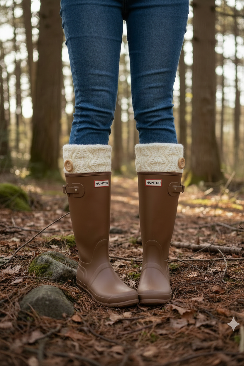 Woodland Button Tall Rain Boot Topper cuff— Taupe or Cream