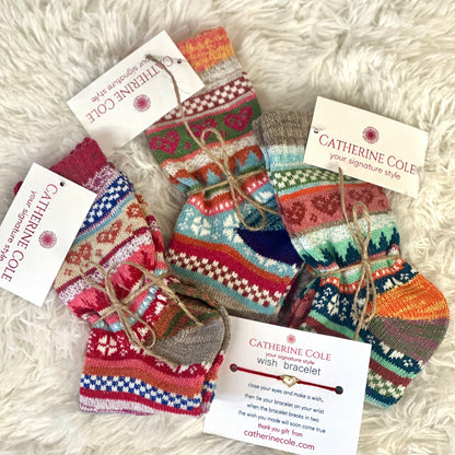 Valentine's Heart Socks Gift Set - 3 Pairs with Wish Bracelet