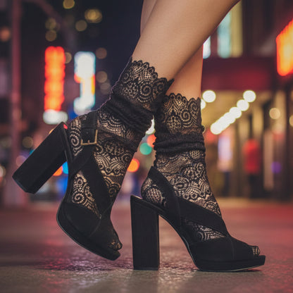 ALLOVER Black Lace Socks for Heels - Elegant Sheer Ankle Socks Women's