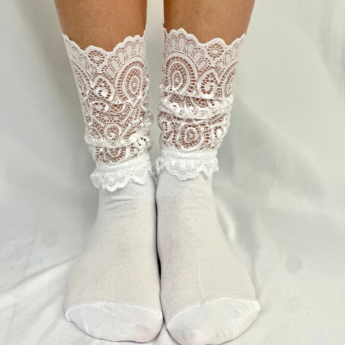 ALLOVER lace sock for heels - white