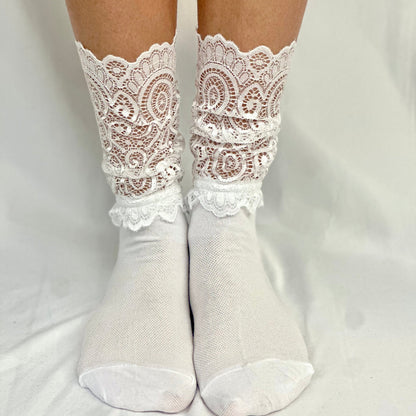 ALLOVER lace sock for heels - white