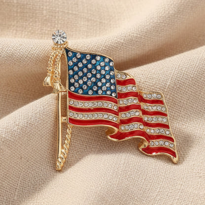 American flag brooch with measurements on a white background. patriotic jewelry