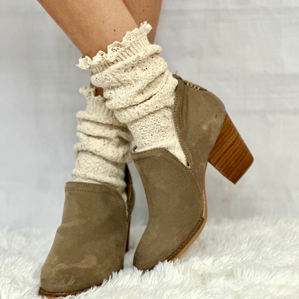 BOOTIE  lace slouch  socks - oatmeal, made in usa slouch socks for women, Catherine Cole Signature socks