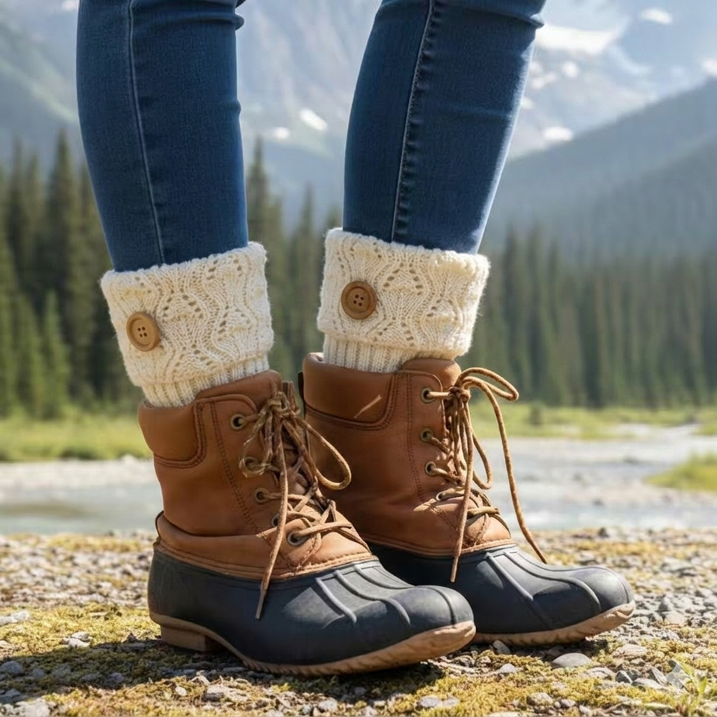 Woodland Button Tall Rain Boot Topper cuff— Taupe or Cream