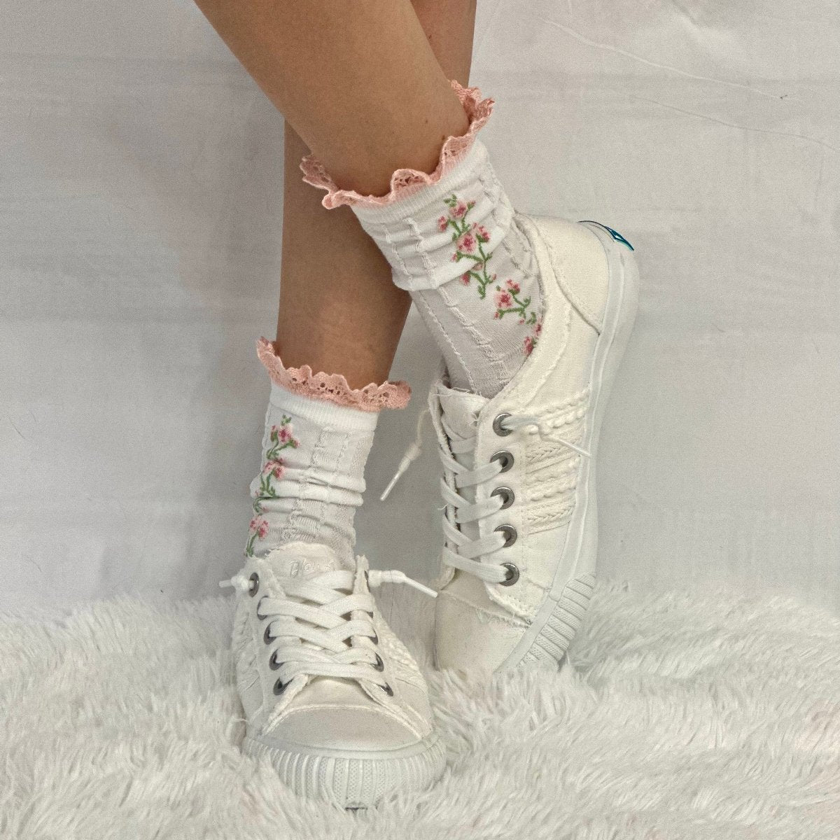 GARDEN PARTY floral lace ankle sock - pink, feminine fashion hosiery for women, Catherine Cole socks