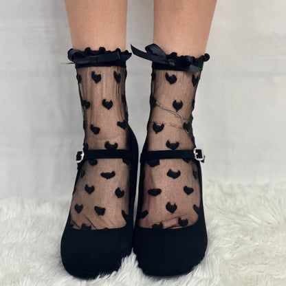 HEARTS sheer lace socks for heels - black, lace socks for heels, Catherine Cole signature socks