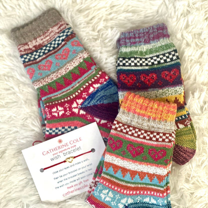 Valentine's Heart Socks Gift Set - 3 Pairs with Wish Bracelet