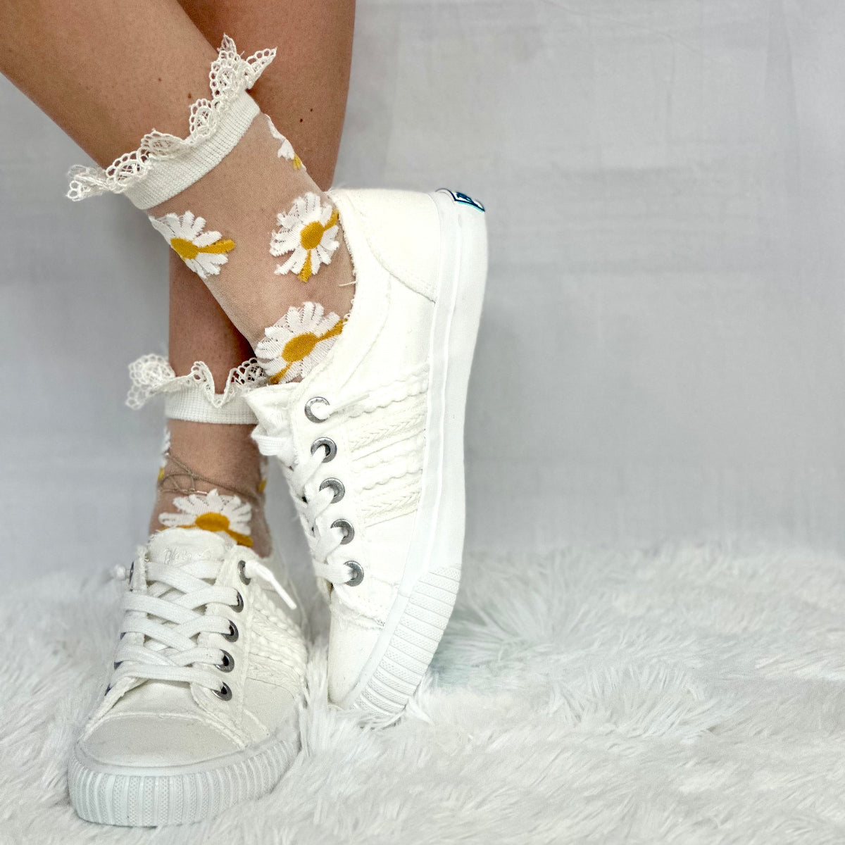 DAISY sheer lace socks for heels - yellow, cute summer socks for women, Catherine Cole signature socks