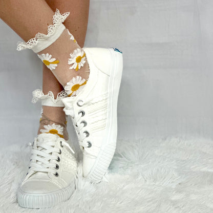 DAISY sheer lace socks for heels - yellow, cute summer socks for women, Catherine Cole signature socks