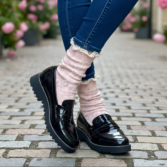 BOOTIE lace slouch socks - soft pink confetti, best quality boot socks by Catherine Cole
