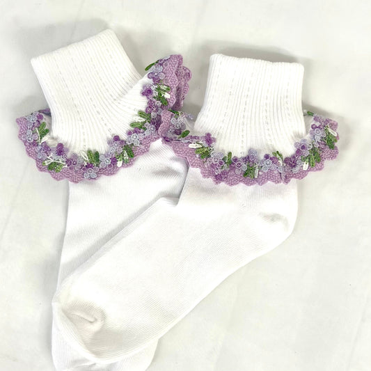 BOUQUET lace cuff socks - lavender