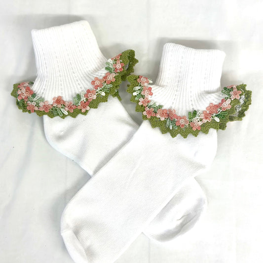 BOUQUET lace cuff socks -  peach olive