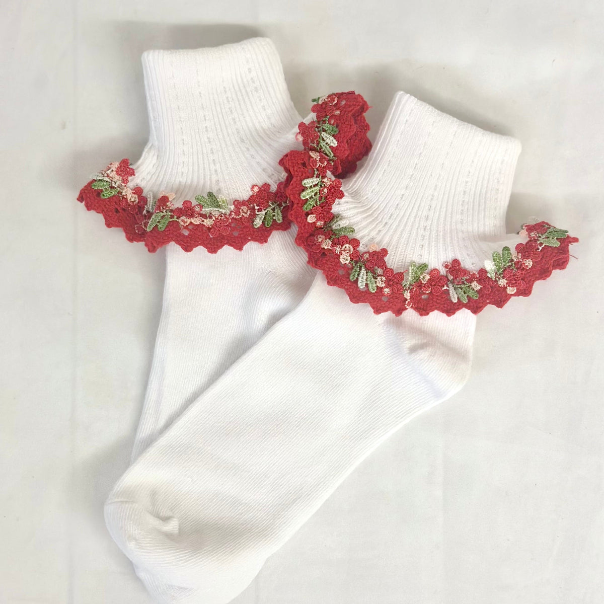 BOUQUET lace cuff socks - red