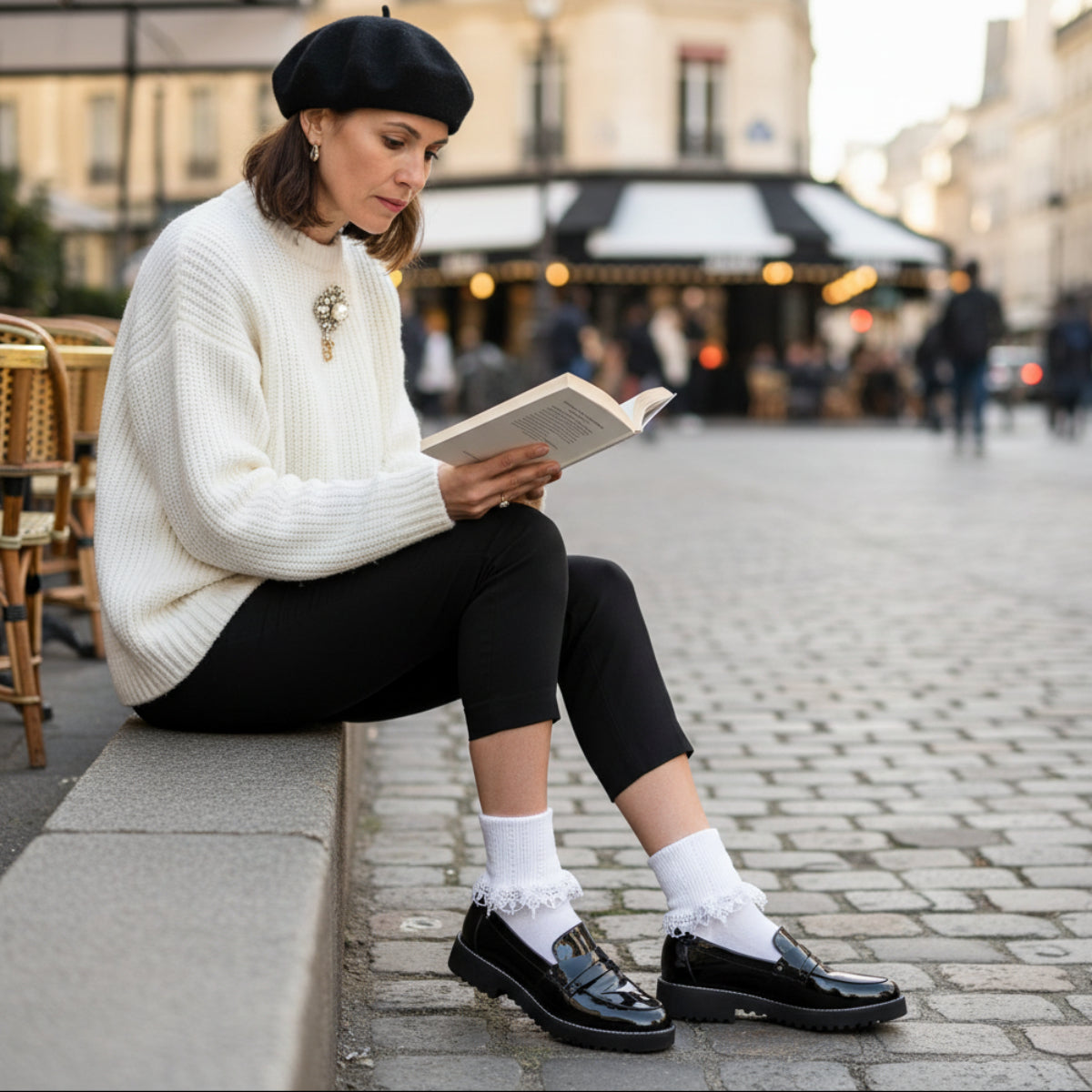 BOW lace cuff ankle socks  - white, french styles fashion