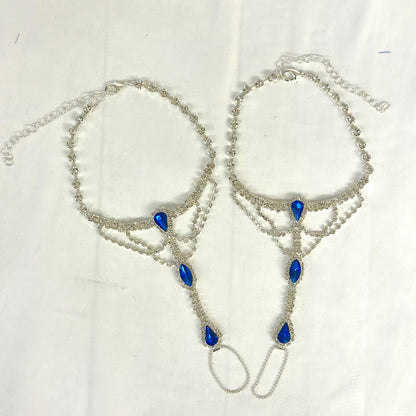 Something SAPPHIRE royal blue  barefoot sandals rhinestone jewel beach wedding fashion, Bride, footless jewelry, designer  women bridal by Catherine Cole signature style