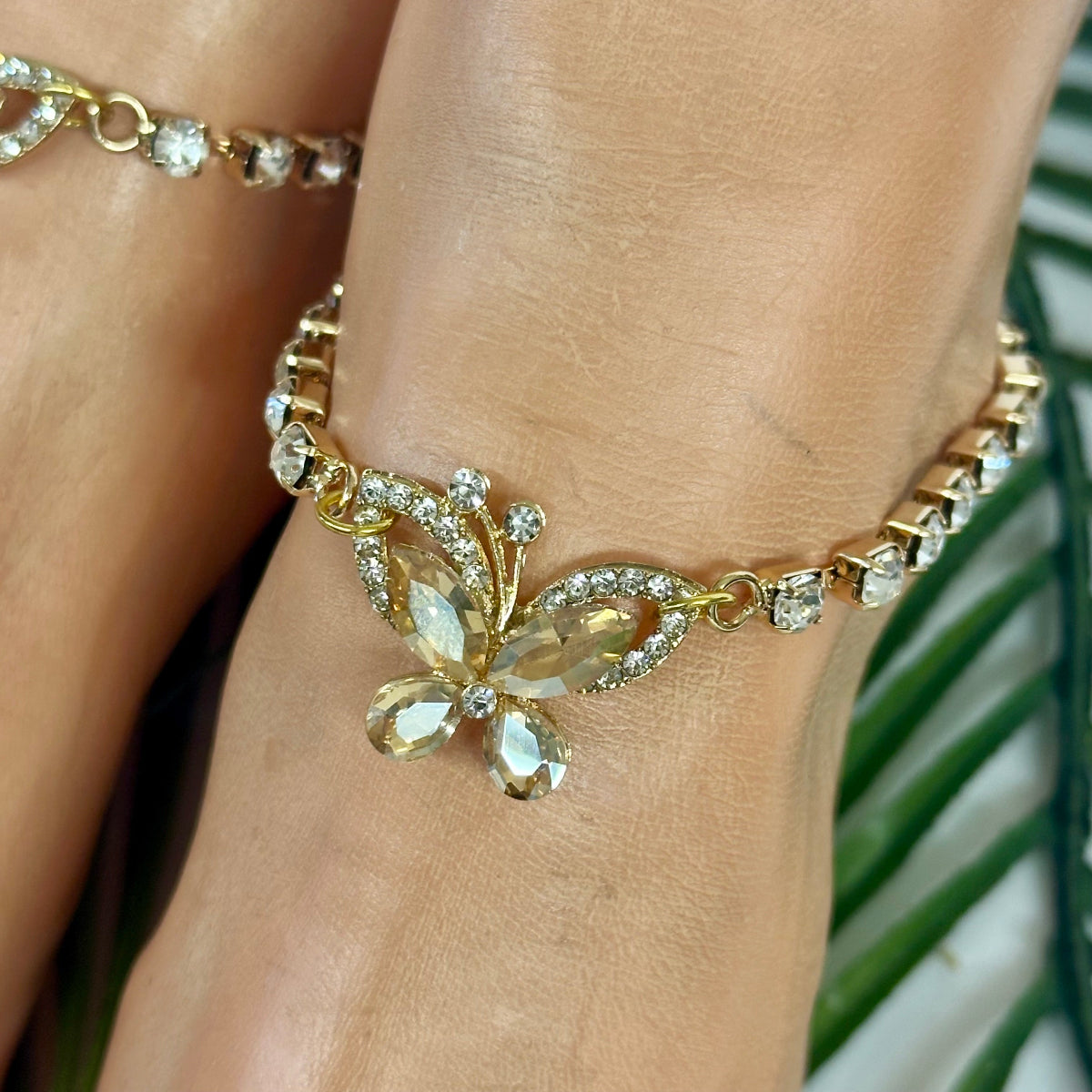 BUTTERFLY rhinestone wedding ankle bracelet  - gold