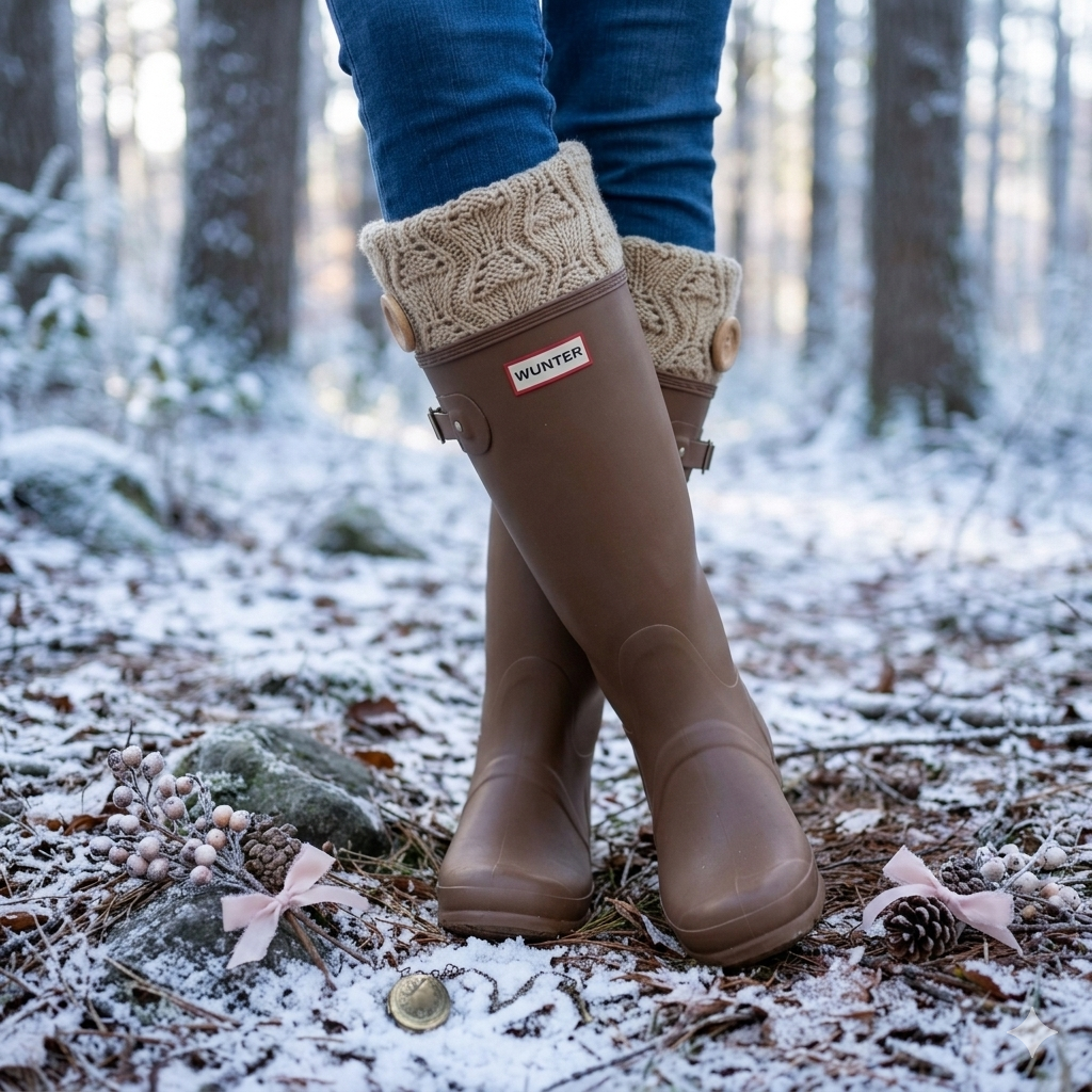 Woodland Button Tall Rain Boot Topper cuff— Taupe or Cream