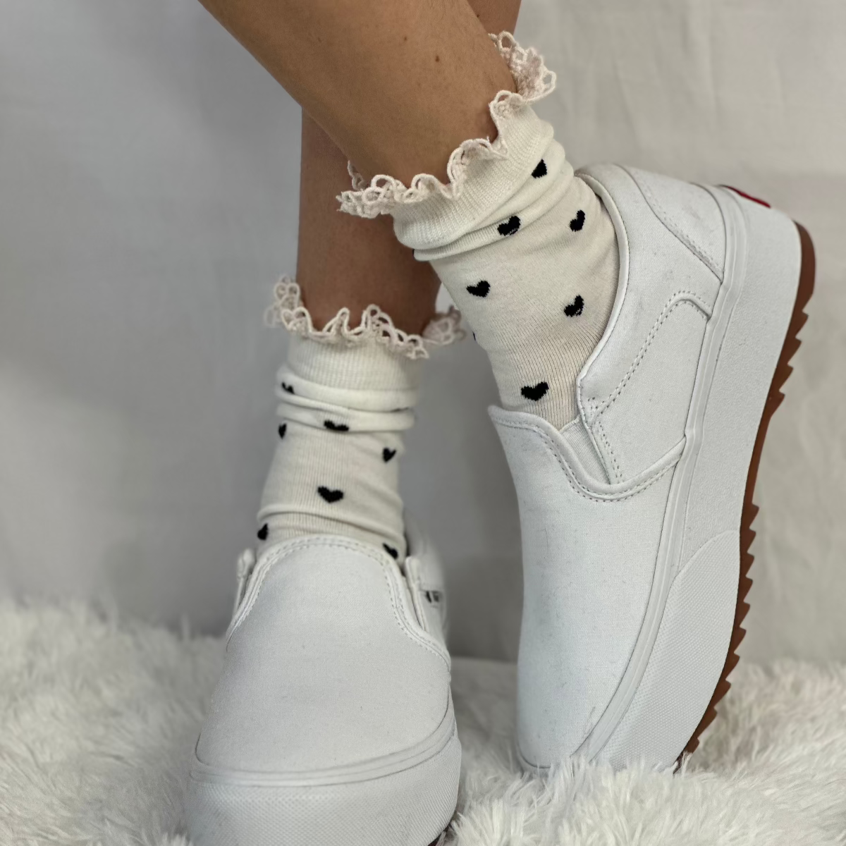HEARTS DELIGHT  lace top heart ankle sock - cream, Catherine Cole Signature socks
