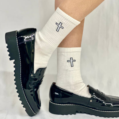 CROSS ankle crew socks - white, Faith Christian value socks. Charlie inspired fashion
