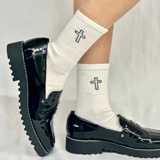 CROSS ankle crew socks - white, Faith Christian value socks. Charlie inspired fashion