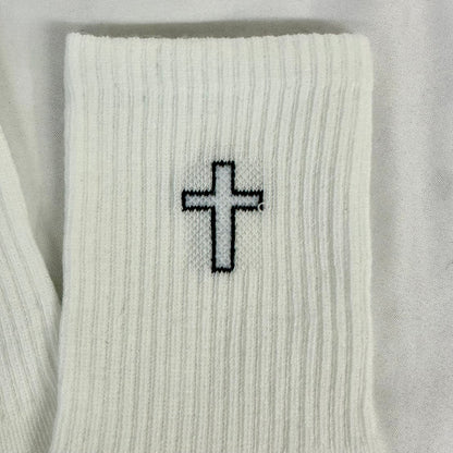 CROSS ankle crew socks - white, Faith Christian value socks. Charlie inspired fashion