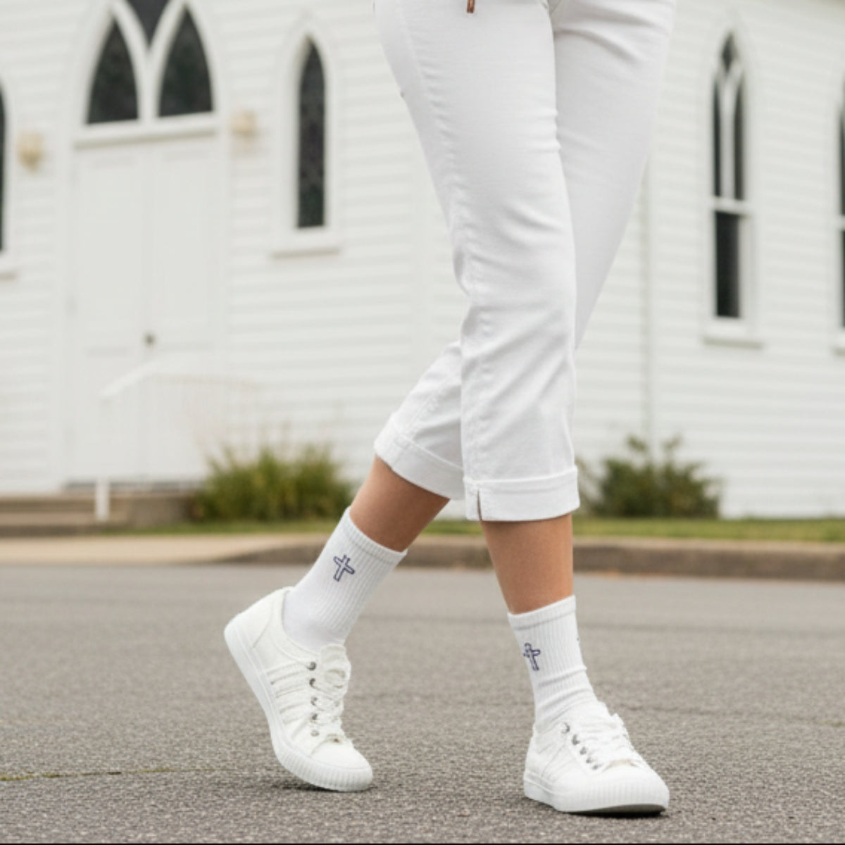 Easter White Cross Knit Ankle Socks | Faith Church Gift USA