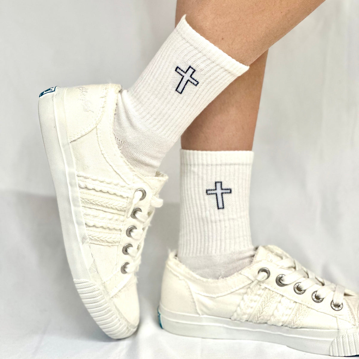 CROSS ankle crew socks - white, Faith Christian value socks. Charlie inspired fashion