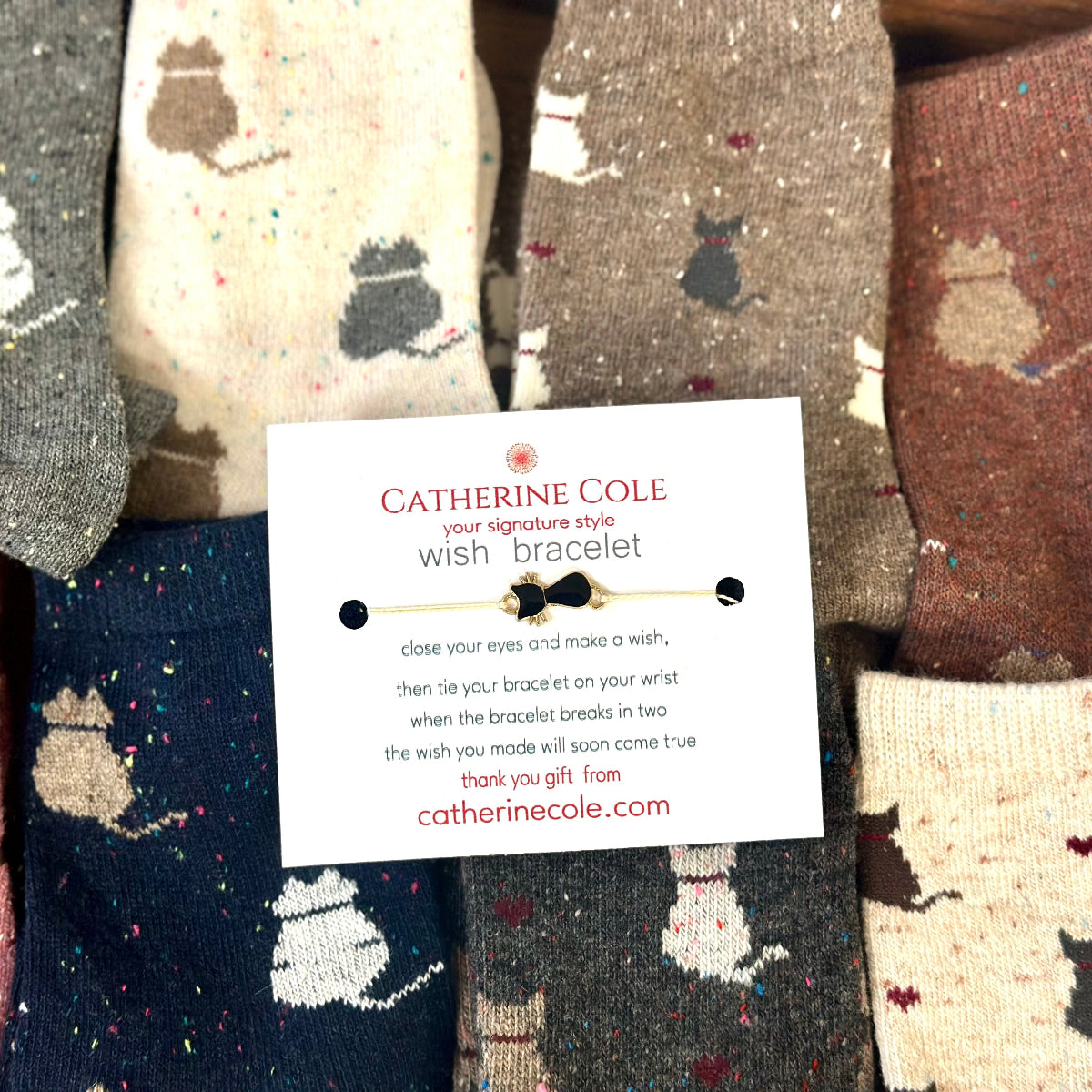Cat Socks Women 3-Pack Bundle + Wish Bracelet | Catherine Cole