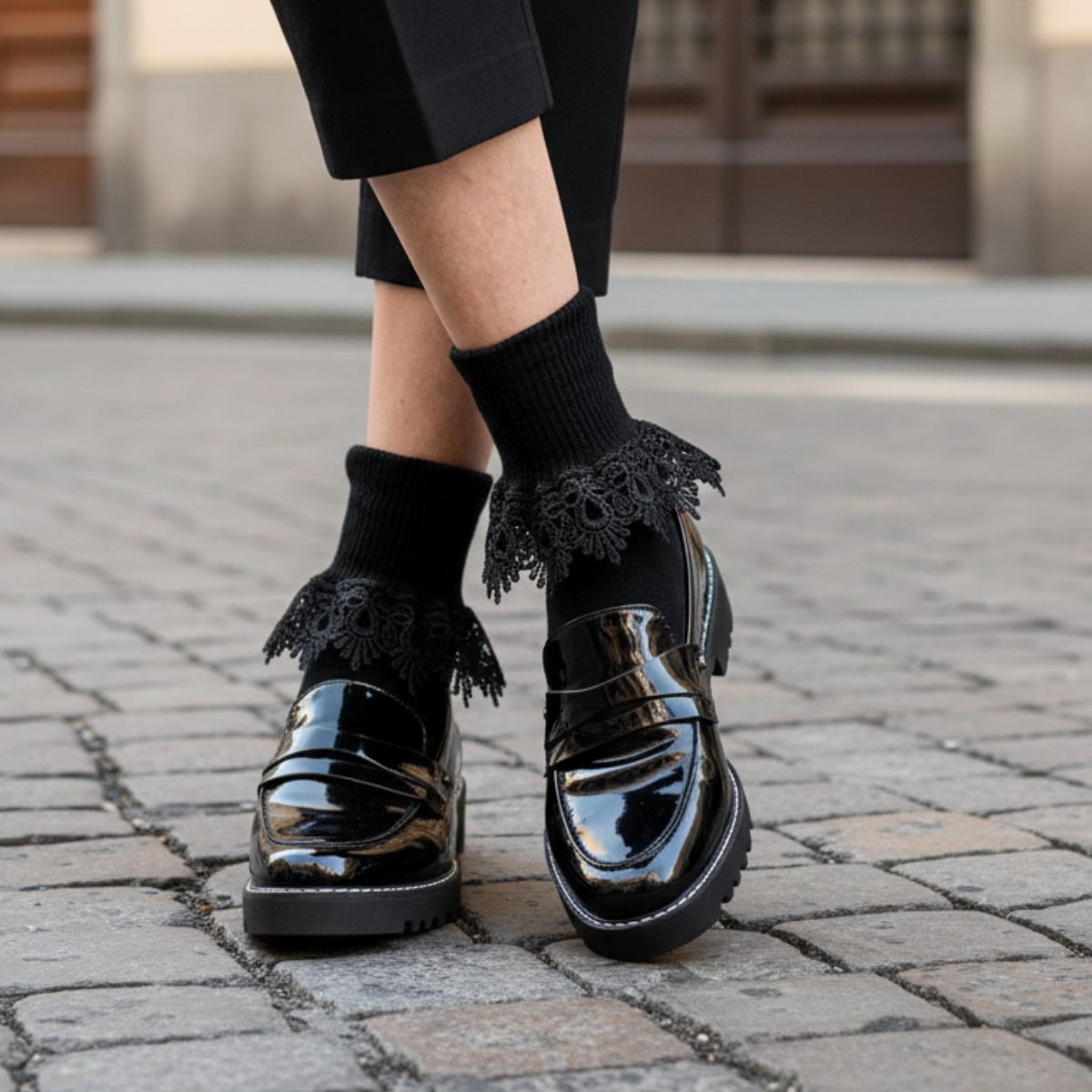 Chantilly Lace Cuff Socks Black | Women's Cotton Ankle Socks