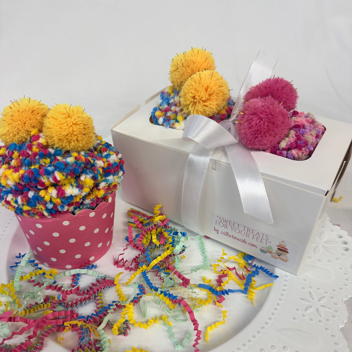 Confetti Cupcake Socks Gift Set | 2 Pairs | Pom-Pom Topped Novelty Sock Gift