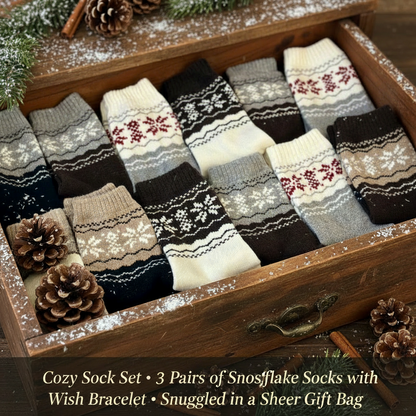 Snowflake Ankle Socks Multi-Pack - 3-Pair Winter Hygge Aesthetic Bundle