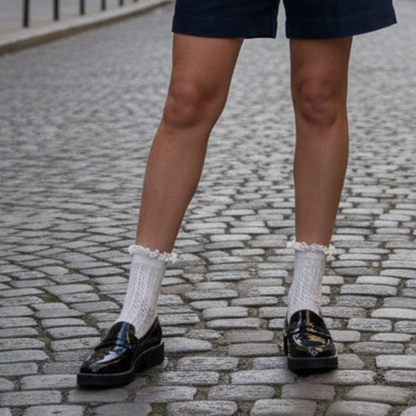 Cream Crochet Lace Ankle Socks - Lace Trim Dress Socks