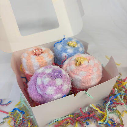 Cupcake Socks Gift Set | 4 Pairs Fuzzy Socks in Bakery Box | Sweet Treat for Your Feet