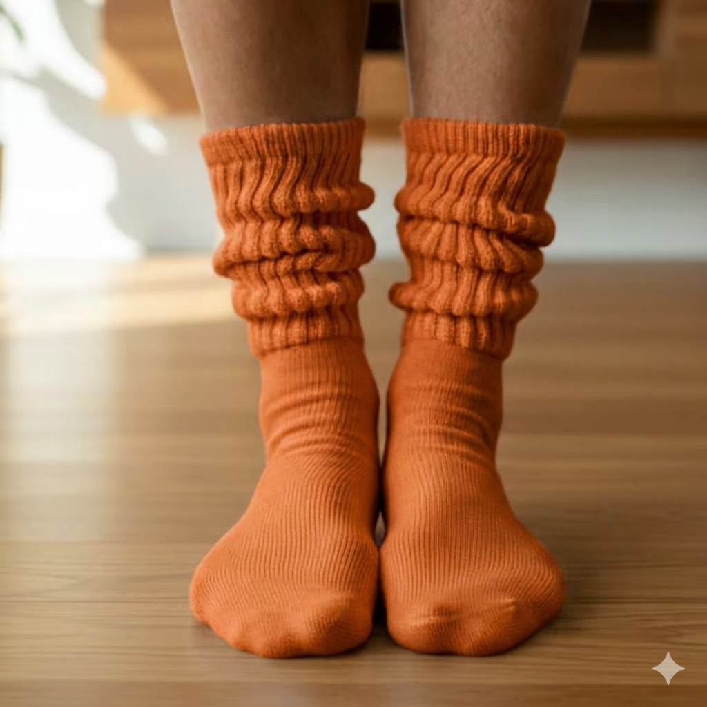 ULTIMATE XL Cotton Crew Slouch Socks (Sizes 10-14) — Pumpkin