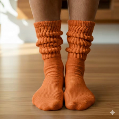 ULTIMATE XL Cotton Crew Slouch Socks (Sizes 10-14) — Pumpkin