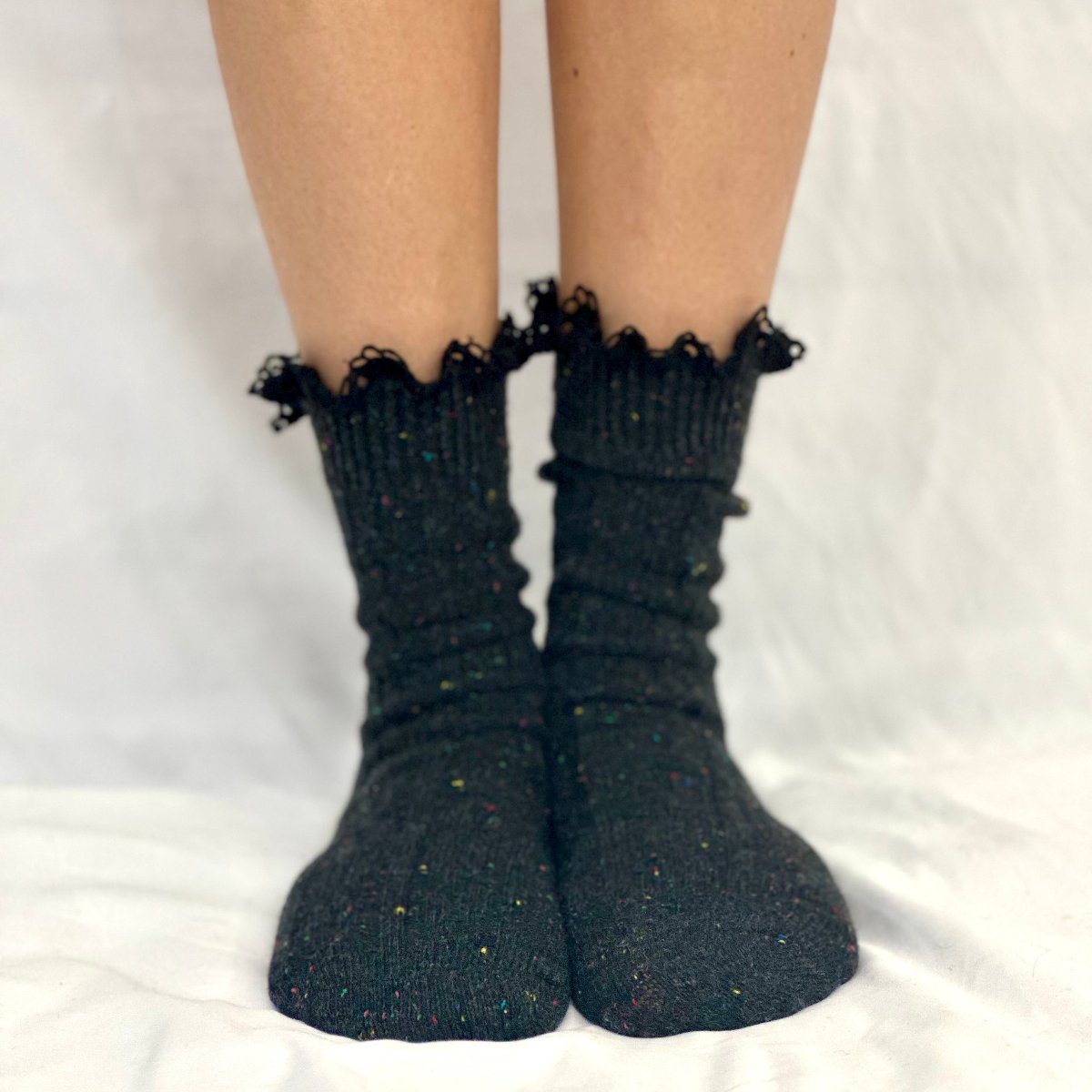 BOOTIE  lace tweed slouch  socks - charcoal (dark grey), Catherine Cole signature socks