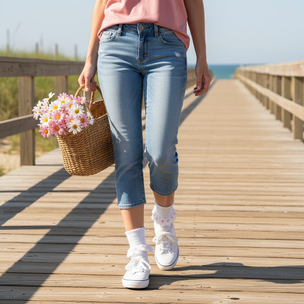 DAISY MAE  lace cuff socks - white pink Catherine cole
