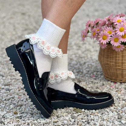 DAISY MAE  lace cuff socks - white pink